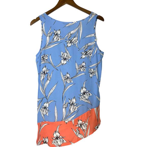 Zac & Rachel | NWT Blue & Orange Floral Asymmetrical Sleeveless Chiffon Blouse - Picture 2 of 8